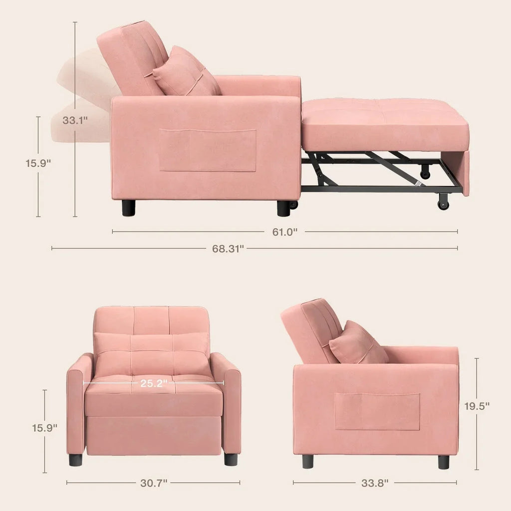 Sofá-cama ajustável 3 em 1, sofá-cadeirão extensível, cama dobrável convertível para sala de estar