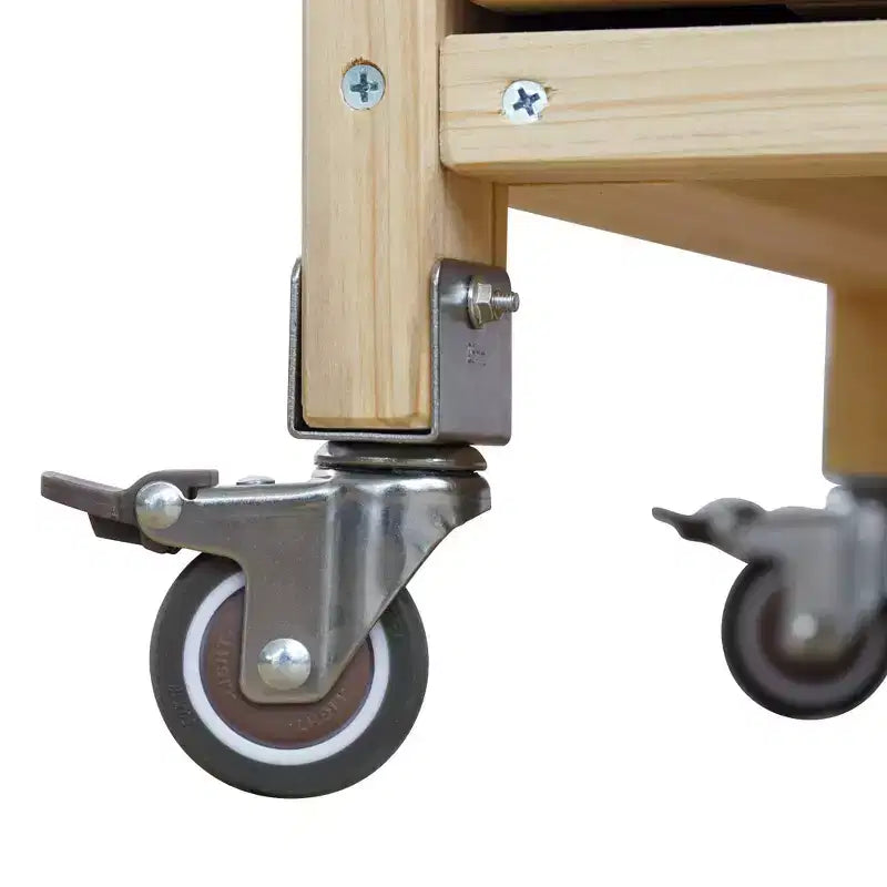 Okak Outdoor-Kücheninsel mit Edelstahlplatte, Küchenwagen aus Holz mit Türen, Ablagen und Gewürzregal, rollende Kücheninsel