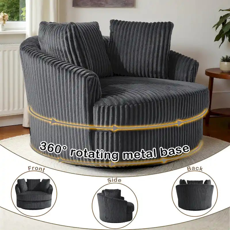 2er-Set übergroßer Cord-Sessel mit Drehfunktion, 43 W, und Kissen