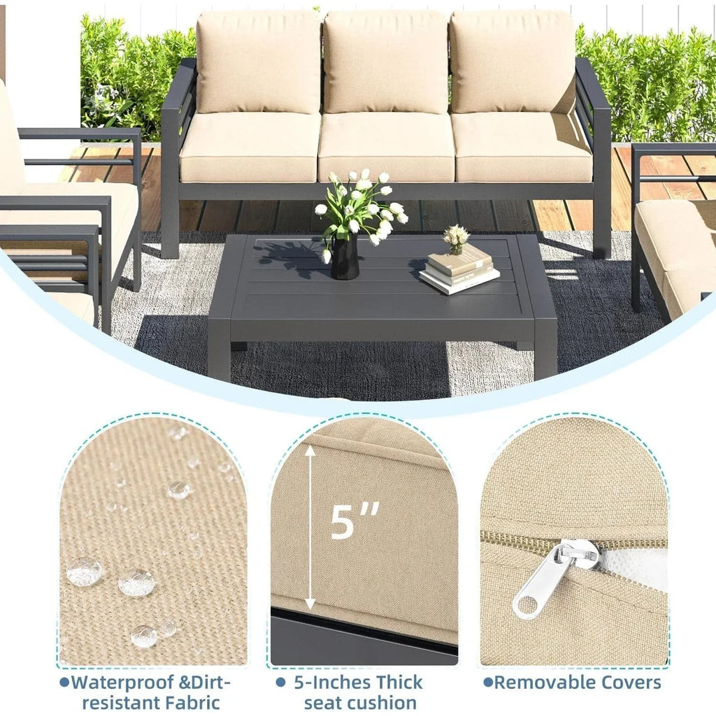 AECOJOY 7-teiliges Gartenmöbelset aus Aluminium für draußen