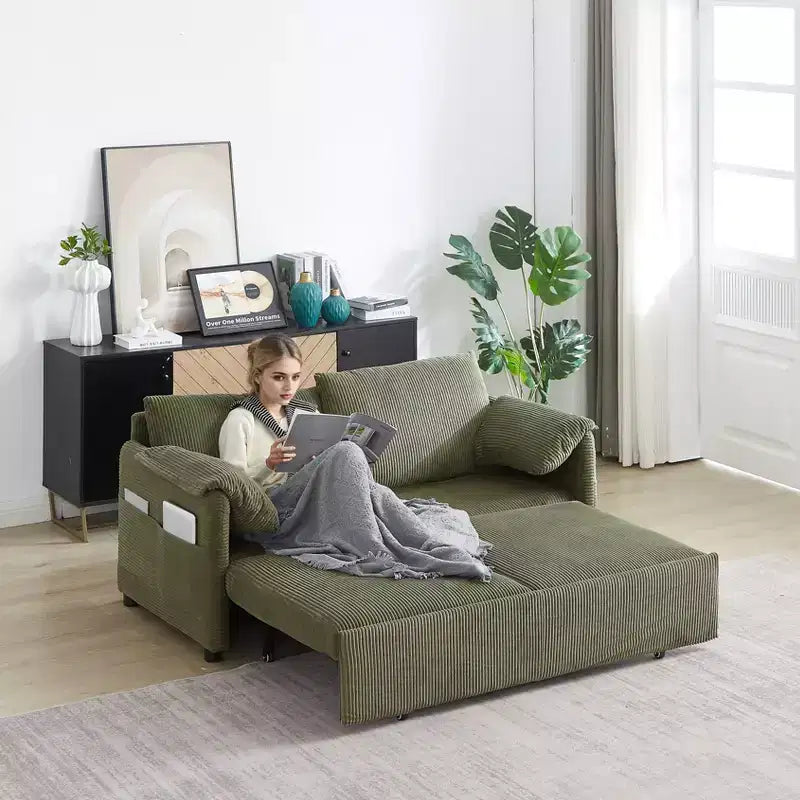 Divano letto in velluto a coste da 64.5, convertibile 3 in 1 con letto estraibile