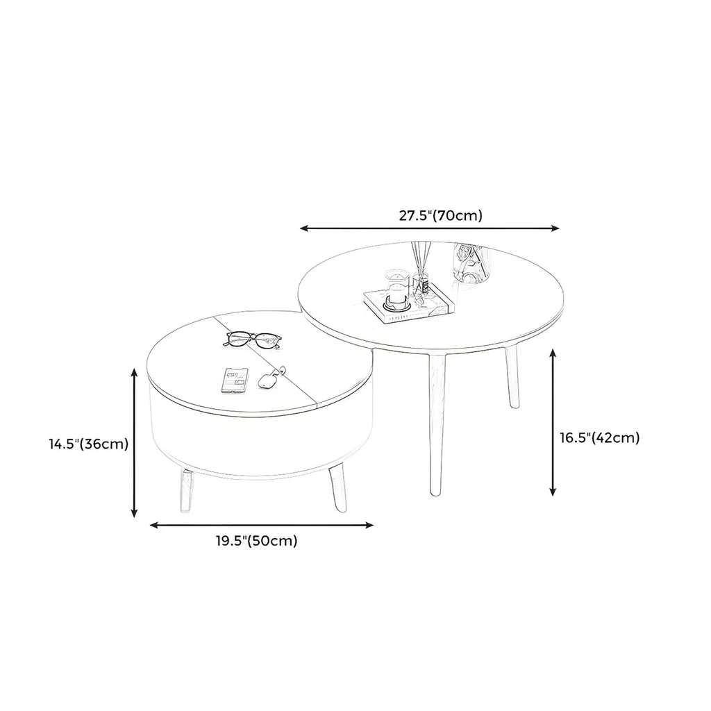 Moderne ronde houten salontafel in zwart-wit met opbergruimte