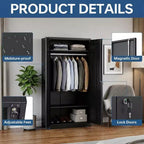 Armadio da 72in con serratura, armadietti da garage in metallo nero con ripiani regolabili e barra appendiabiti, armadio contenitore in metallo per casa e camera da letto