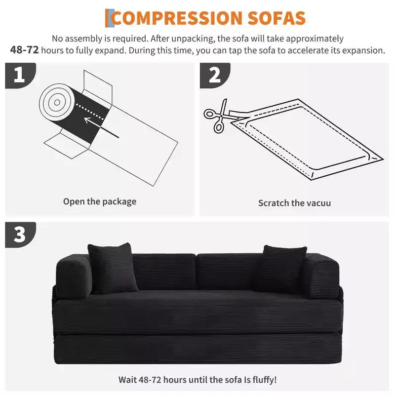 Schlafsofa, 78.8, 5-in-1-Klappmatratzen-Couch/Zweisitzer, formstabiles Stahlgestell, Cord mit Kissen