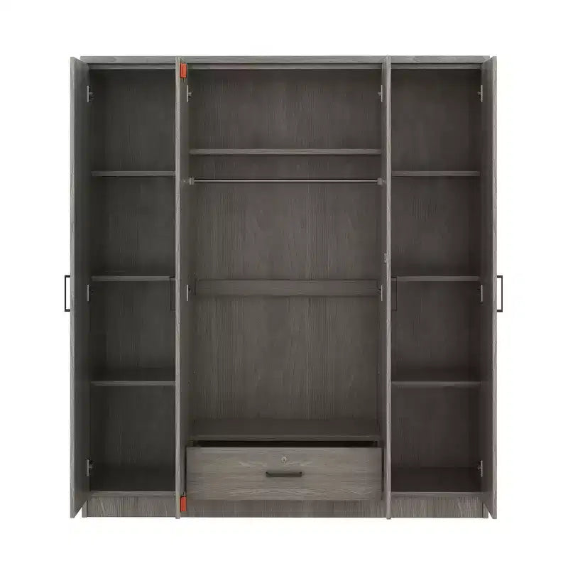 Viertüriger Kleiderschrank aus Holz mit Kleiderstange, 1 Schublade und Einlegeböden