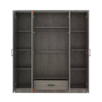 Viertüriger Kleiderschrank aus Holz mit Kleiderstange, 1 Schublade und Einlegeböden