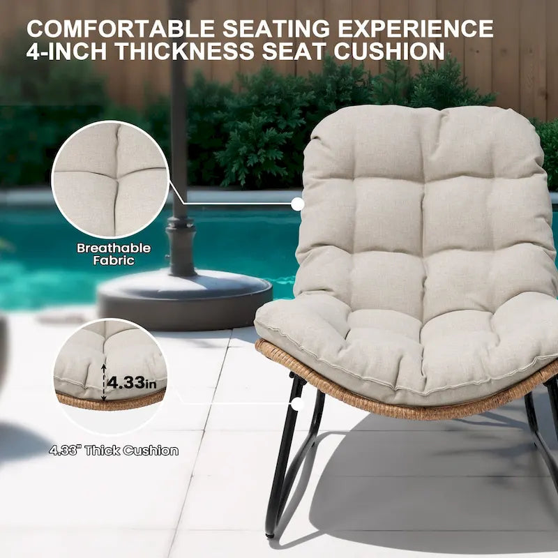 Fauteuils Papasan d’extérieur avec coussin en rotin PE, fauteuils confortables pour terrasse avec table d’appoint