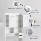 Over The Toilet Storage Cabinet - 67.4 H Farmhouse Bathroom Organizers and Storage with Adjustable Shelf and Glass Door for Bathroom, Laundry
