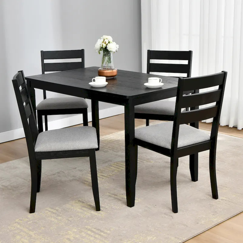 Ensemble de salle à manger de 5 pièces en bois massif, table de 47L et 4 chaises à dossier à barreaux