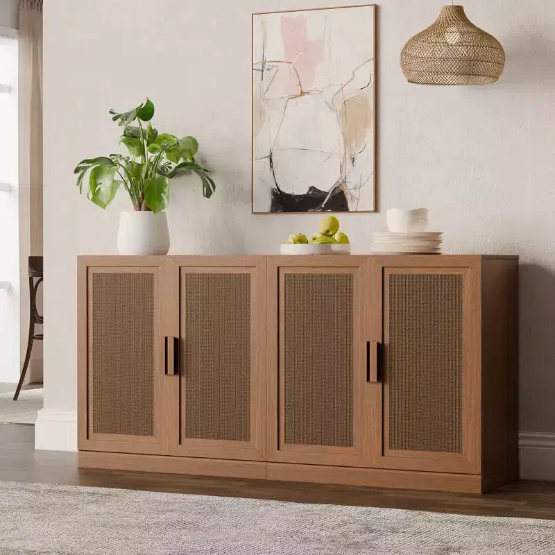 Set van 3 dressoirkasten met rotandeuren en verstelbare planken - 93Lx31H