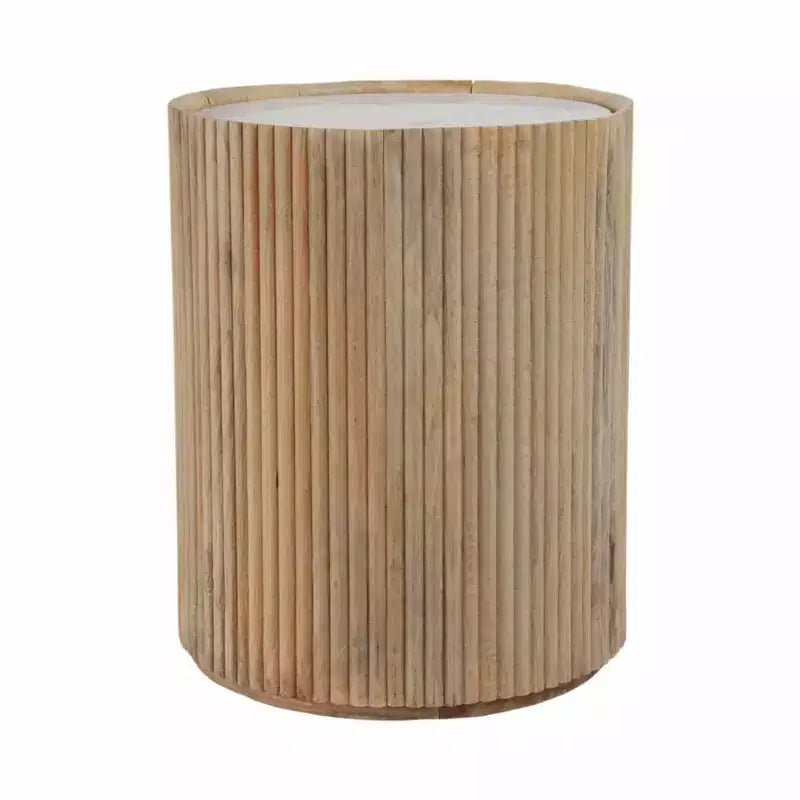 Tavolino laterale decorativo in legno scanalato con piano in marmo e vano contenitore - Piccolo tavolino decorativo per camera da letto o soggiorno
