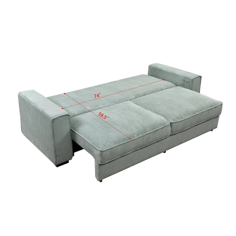 Divano letto grande Roomfitters con contenitore, divano moderno a 3 posti, divano imbottito con schienale per piccoli spazi