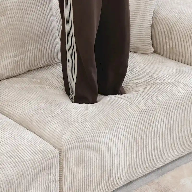 Großes modulares U-förmiges Ecksofa aus Cord mit 4 Sitzplätzen, 2 Hockern und 5 Kissen