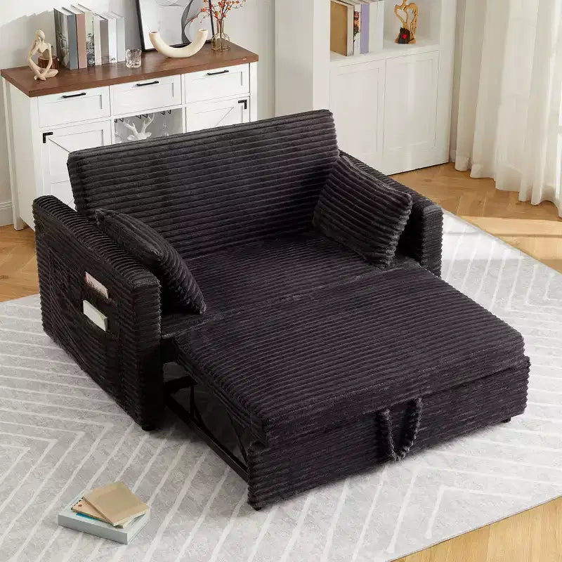 55 umwandelbares Schlafsofa mit Auszieh-Fußstütze und verstellbarer Rückenlehne, platzsparendes Sofa für kleine Wohnungen