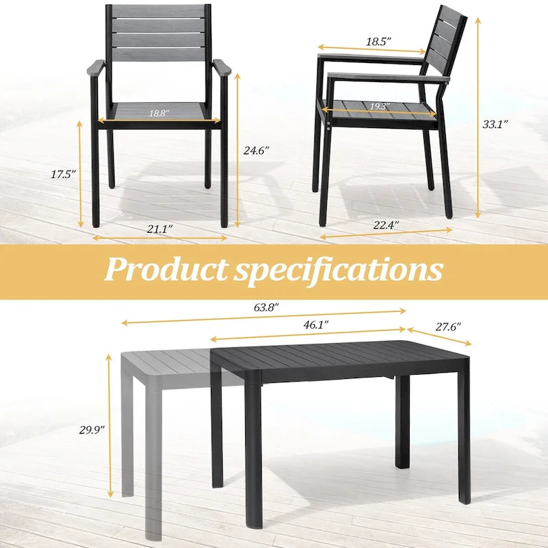 Aluminium tuinset voor buiten, 5/7-delig, met stapelbare stoelen en uitschuifbare tafel