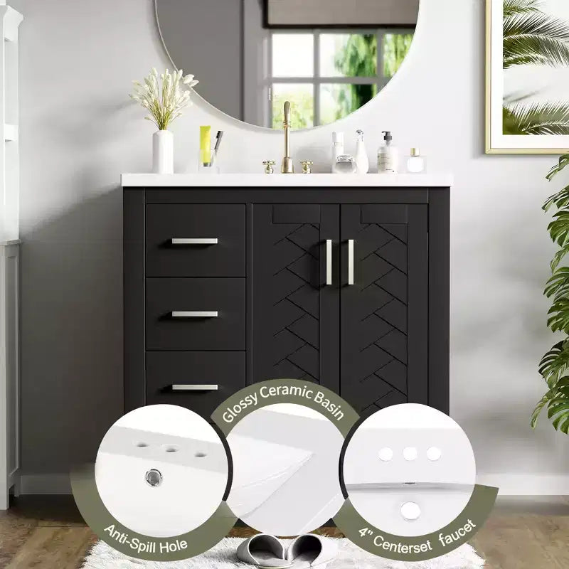 30 Badezimmer-Waschtischunterschrank mit einem Waschbecken, Schrank und 3 Schubladen ??Schwarz / Blau / Grün / Indigo / Weiß