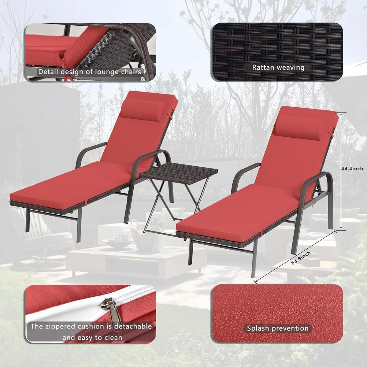 Conjunto de 3 espreguiçadeiras de exterior Kullavik