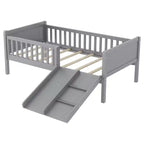 Whisen laag halfhoog bedframe van eenpersoonsformaat voor kinderen, met glijbaan, verplaatsbare boekenplank met opbergruimte en veiligheidsleuningen
