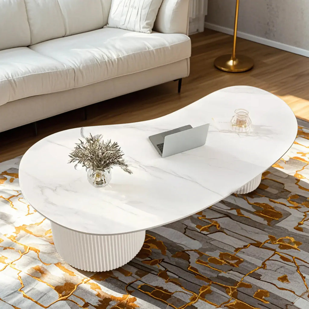Minimalistische standaard witte ovale salontafel met 2 laden