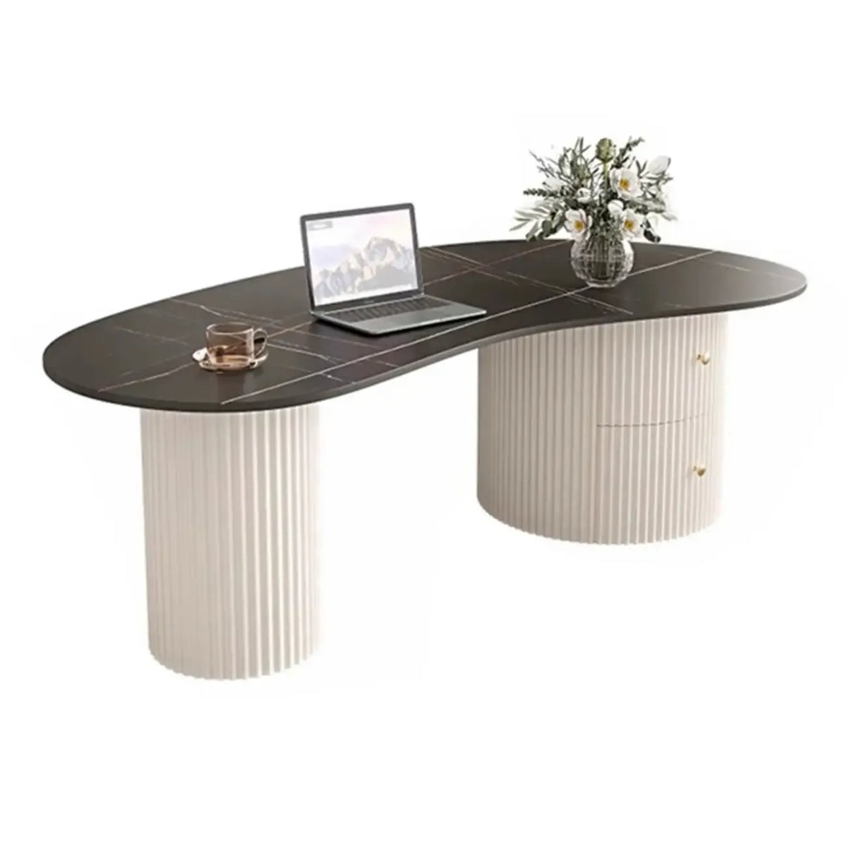 Minimalistische standaard witte ovale salontafel met 2 laden