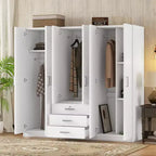 Guarda-roupa de madeira com 6 portas e gavetas para quarto