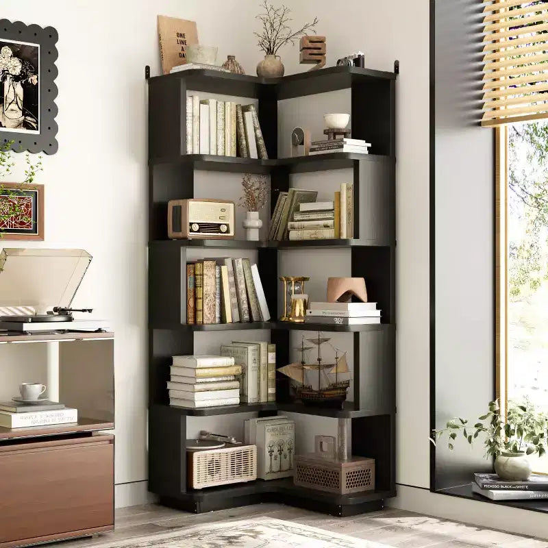 6-stufiges Eckbücherregal, platzsparendes Standregal