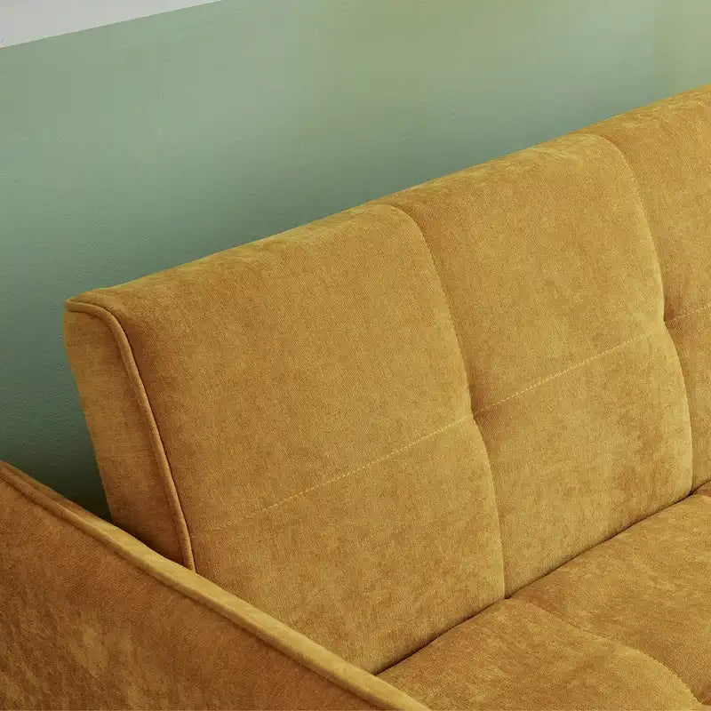 Gelbes Schlafsofa mit Ausziehfunktion aus Chenille - 39.00 x 53.50 x 31.50