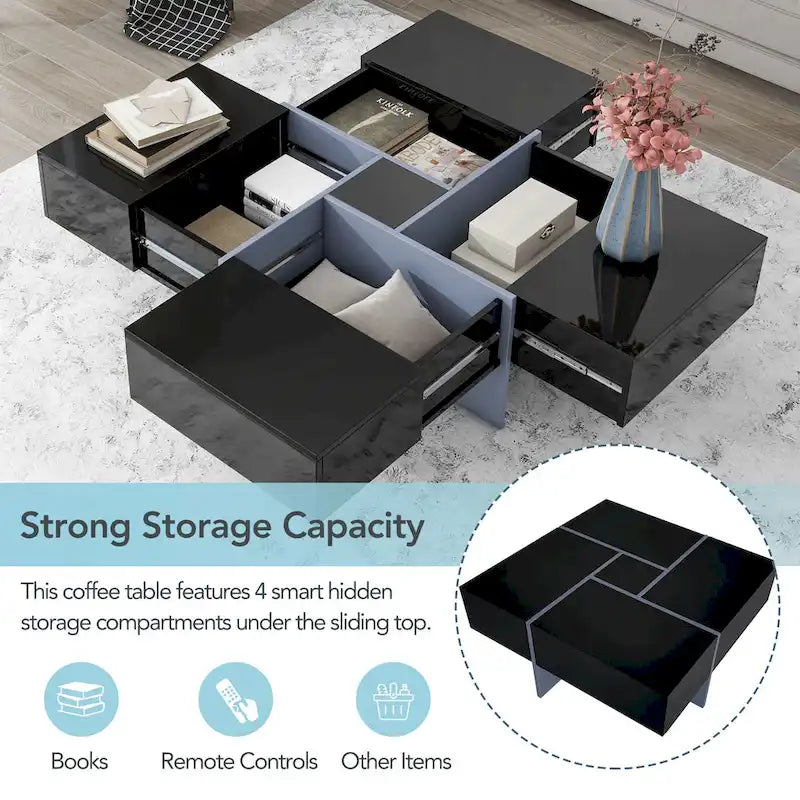 On-Trend Modern Design Coffee Table with Hidden Storage - 31.50 x 31.50 x 13.80