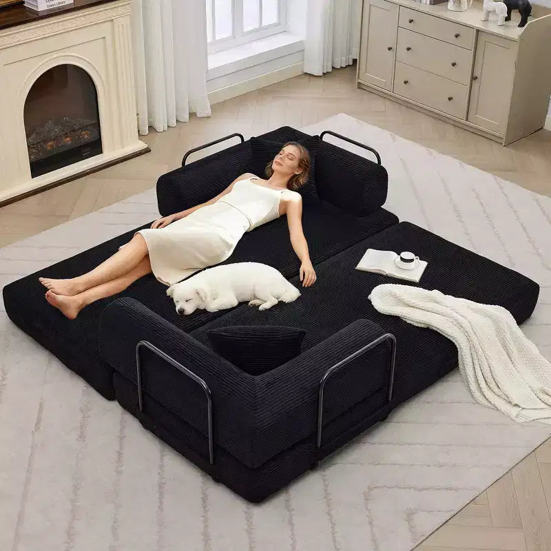 Canapé-lit convertible 4-en-1, matelas de sol pliant en velours côtelé sans cadre de 79 avec coussin, causeuse sans montage pour petit appartement