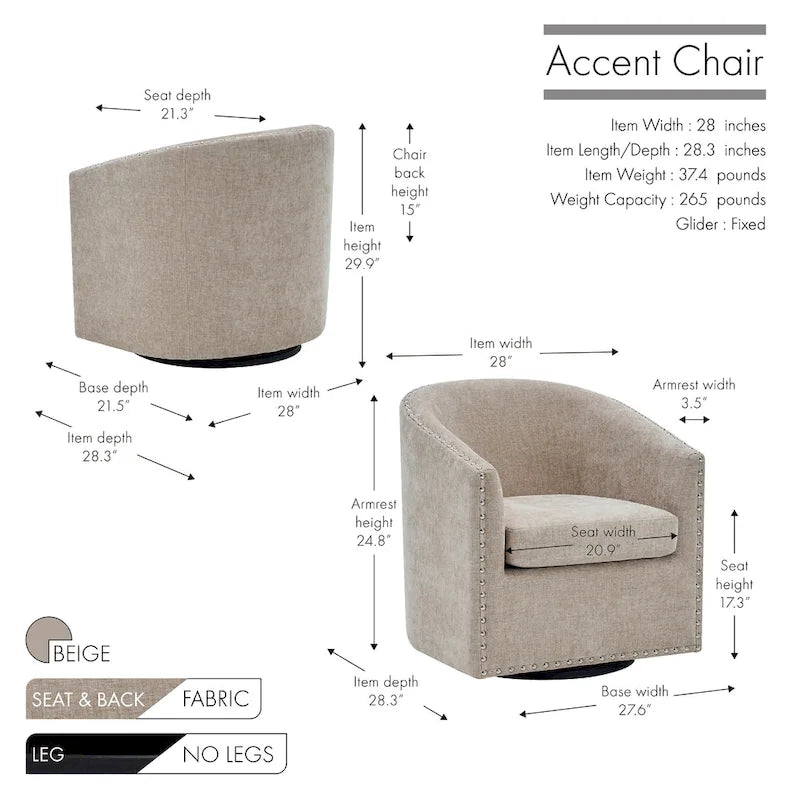 Porthos Home Wesa Swivel Fabric Upholstered Barrel Accent Chair
