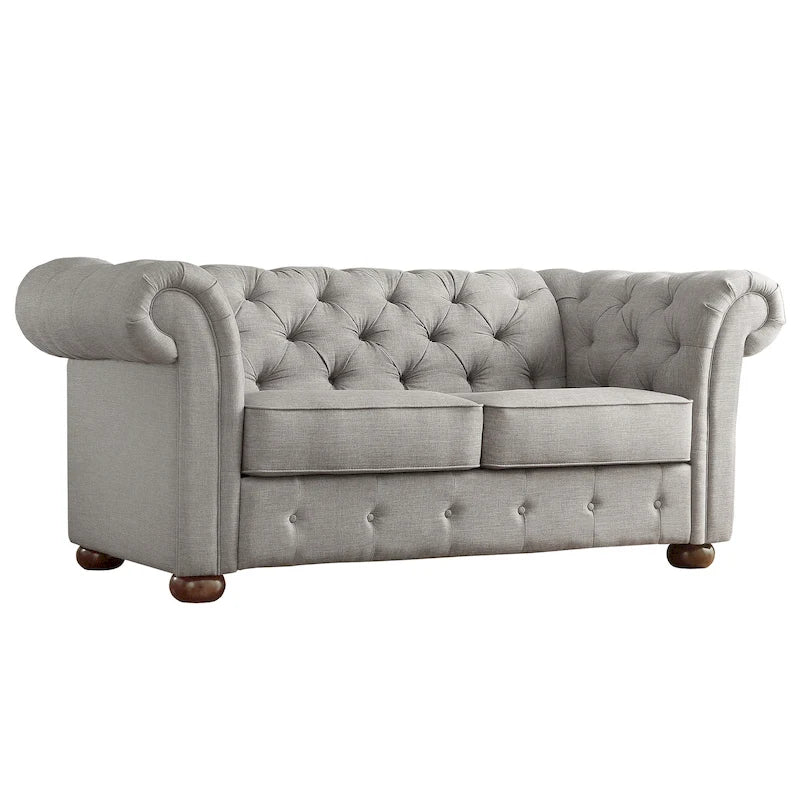 Grey Linen Tufted Loveseat, 2-Seat