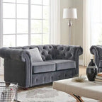 Grey Linen Tufted Loveseat, 2-Seat