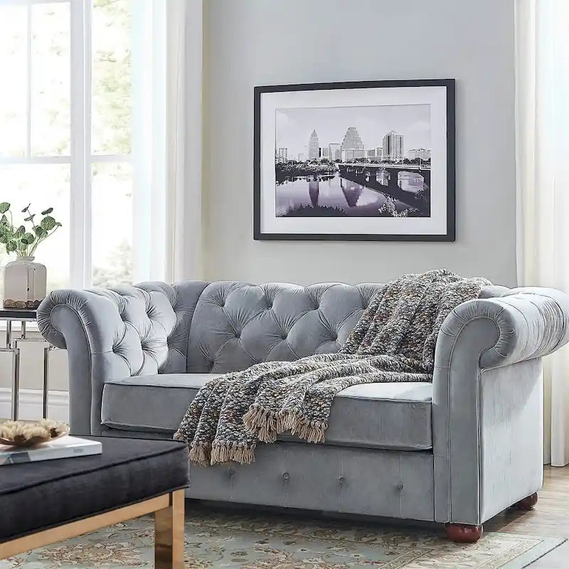 Grey Linen Tufted Loveseat, 2-Seat