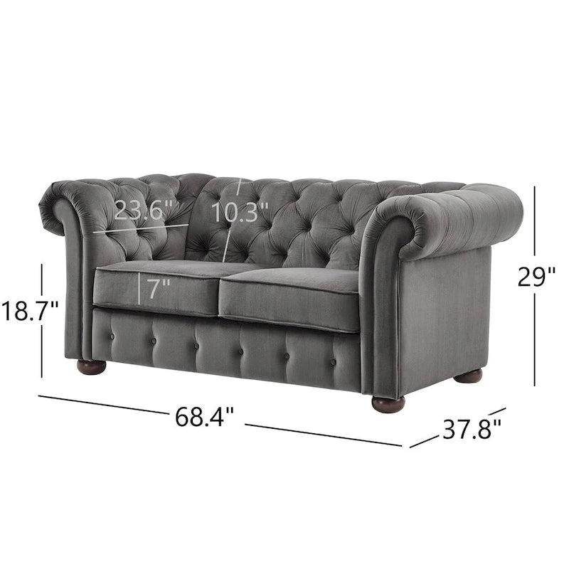 Grey Linen Tufted Loveseat, 2-Seat