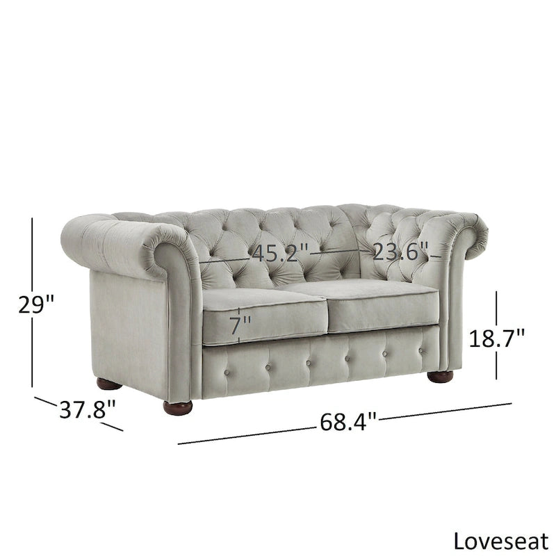 Grey Linen Tufted Loveseat, 2-Seat