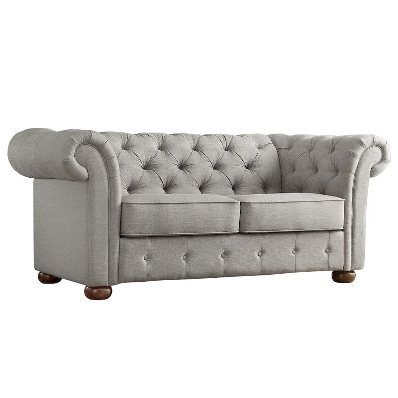 Grey Linen Tufted Loveseat, 2-Seat