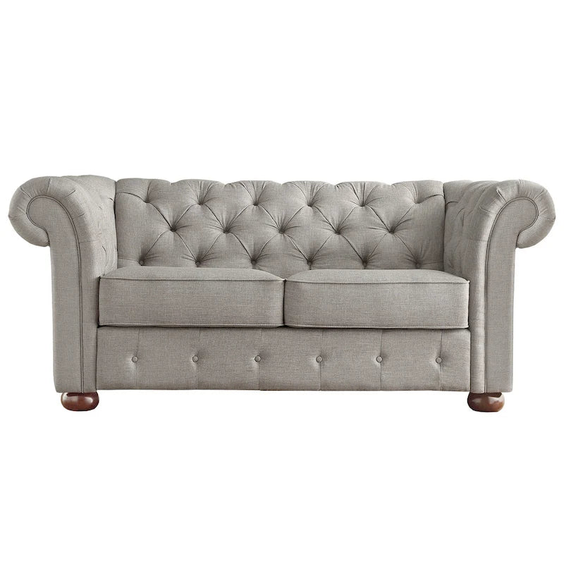 Grey Linen Tufted Loveseat, 2-Seat