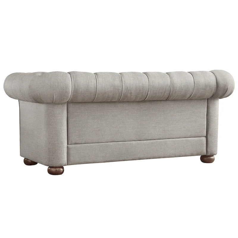 Grey Linen Tufted Loveseat, 2-Seat