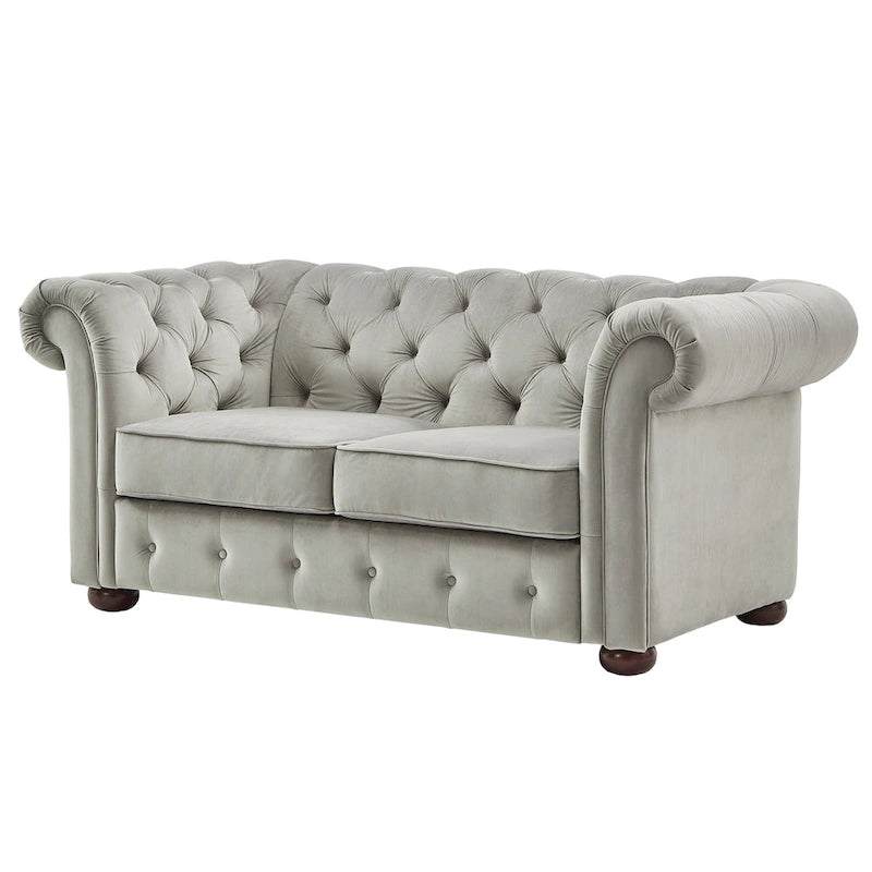 Grey Linen Tufted Loveseat, 2-Seat