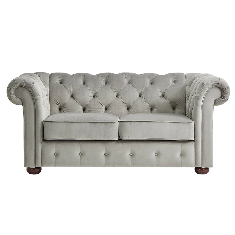 Grey Linen Tufted Loveseat, 2-Seat