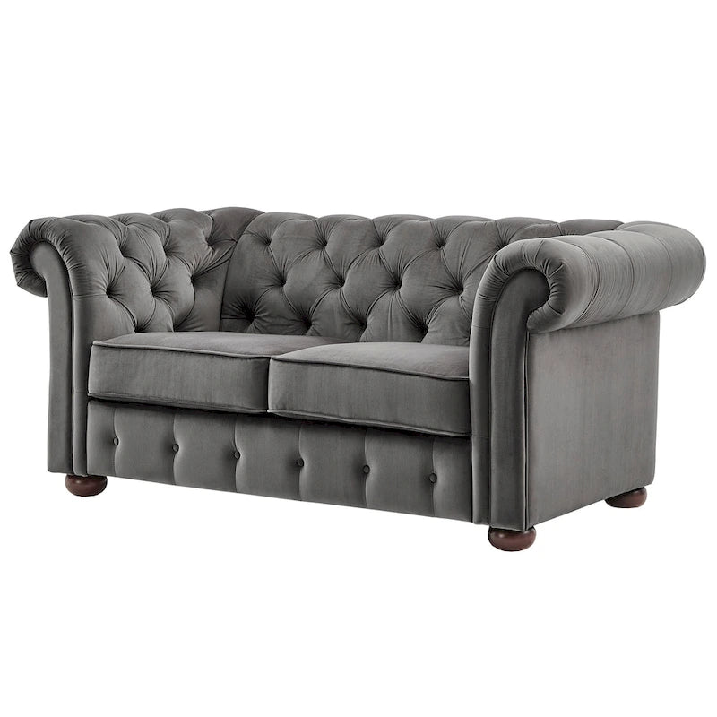 Grey Linen Tufted Loveseat, 2-Seat