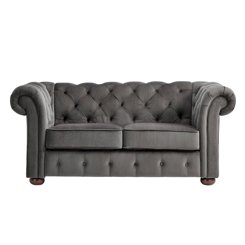 Grey Linen Tufted Loveseat, 2-Seat