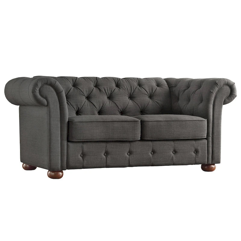 Grey Linen Tufted Loveseat, 2-Seat