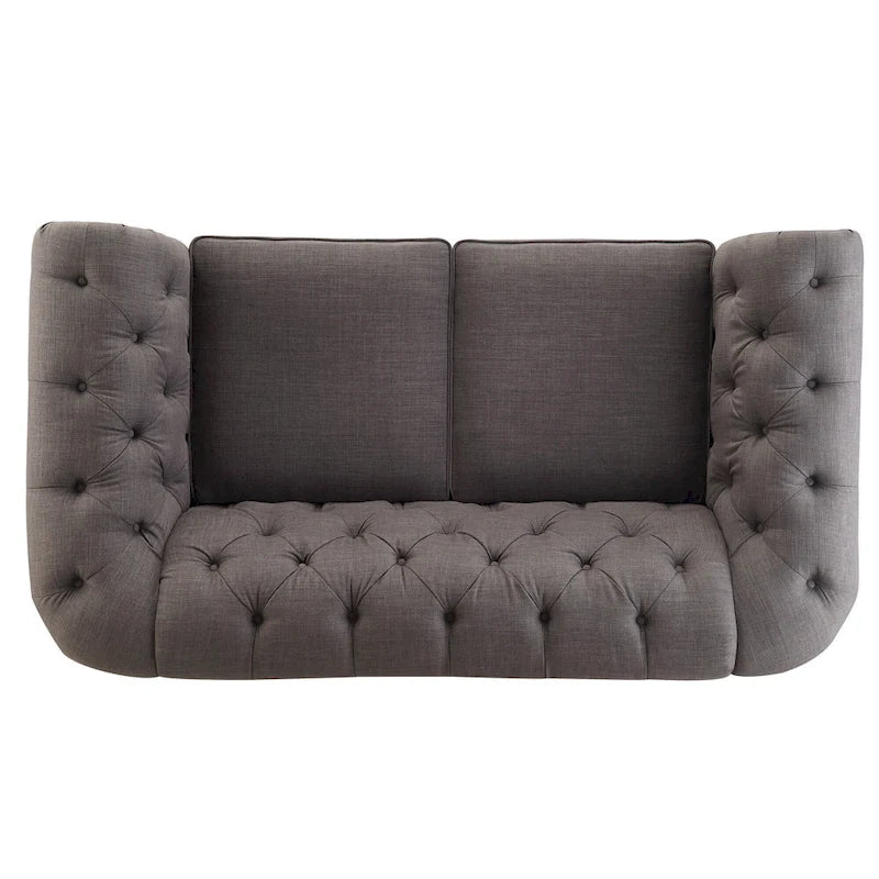 Grey Linen Tufted Loveseat, 2-Seat