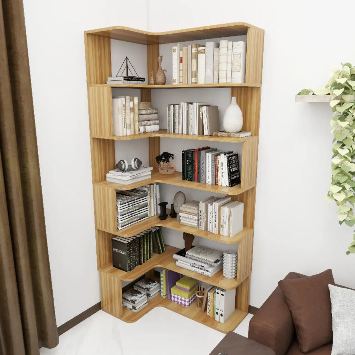 Libreria angolare in legno ingegnerizzato con 6 ripiani