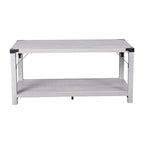 2-Tier Coffee Table with Metal Side Braces and Corner Caps