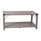 2-Tier Coffee Table with Metal Side Braces and Corner Caps