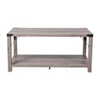 2-Tier Coffee Table with Metal Side Braces and Corner Caps