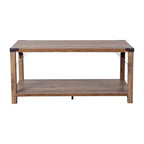 2-Tier Coffee Table with Metal Side Braces and Corner Caps