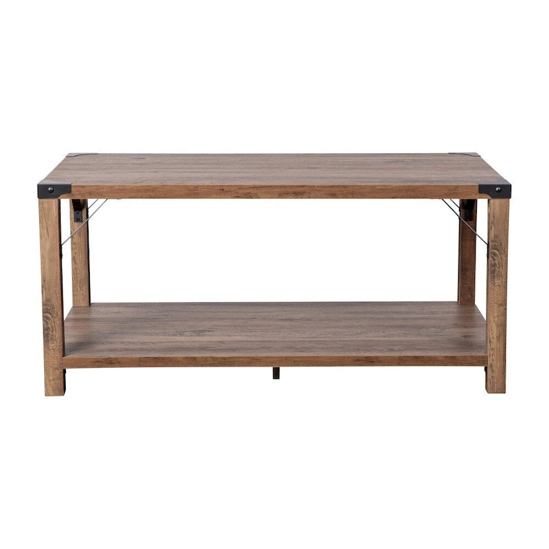 2-Tier Coffee Table with Metal Side Braces and Corner Caps